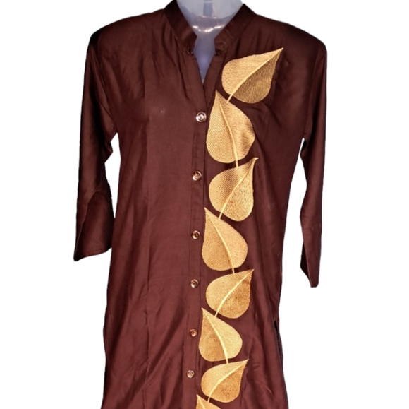 Renuga Other - Unique Leaf Golden Embroidered Brown Kurta
